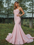 Trumpet/Mermaid Stretch Crepe Bowknot Sweetheart Sleeveless Sweep/Brush Train Bridesmaid Dresses TPP0005010