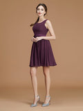 A-Line/Princess Halter Sleeveless Short/Mini Ruffles Chiffon Bridesmaid Dresses