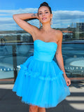 A-Line/Princess Strapless Tulle Ruffles Sleeveless Short/Mini Homecoming Dresses TPP0004466