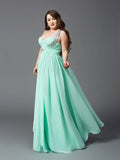 A-Line/Princess One-Shoulder Rhinestone Sleeveless Long Chiffon Plus Size Dresses TPP0003742