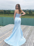 Trumpet/Mermaid Satin Beading Sweetheart Sleeveless Sweep/Brush Train Dresses TPP0004797