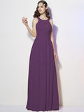 A-Line/Princess Bateau Sleeveless Pleats Long Chiffon Bridesmaid Dresses TPP0005088