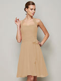 A-Line/Princess Halter Sleeveless Pleats Bowknot Short Chiffon Bridesmaid Dresses TPP0005094