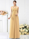 A-Line/Princess Straps Pleats Sleeveless Long Chiffon Bridesmaid Dresses TPP0005478