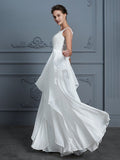 A-Line/Princess Scoop Sleeveless Ruffles Floor-Length Chiffon Wedding Dresses TPP0006839