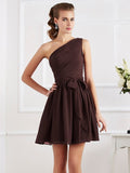 A-Line/Princess Pleats One-Shoulder Sleeveless Short Chiffon Bridesmaid Dresses TPP0005024