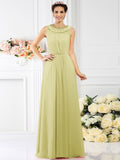 A-Line/Princess Bateau Beading Sleeveless Long Chiffon Bridesmaid Dresses TPP0005545