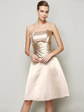 A-Line/Princess Strapless Sleeveless Pleats Short Satin Bridesmaid Dresses TPP0005265