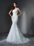 Trumpet/Mermaid Scoop Applique Sleeveless Long Lace Wedding Dresses TPP0006136