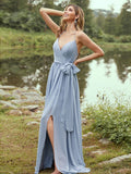 A-Line/Princess Chiffon Ruffles V-neck Sleeveless Sweep/Brush Train Bridesmaid Dresses TPP0004979