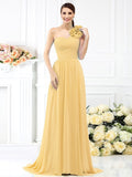 A-Line/Princess One-Shoulder Pleats Sleeveless Long Chiffon Bridesmaid Dresses TPP0005289