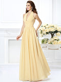 A-Line/Princess Halter Pleats Sleeveless Long Chiffon Bridesmaid Dresses TPP0002801