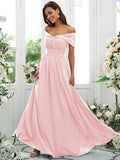 A-Line/Princess Chiffon Ruched Off-the-Shoulder Sleeveless Floor-Length Bridesmaid Dresses TPP0004920