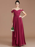 A-Line/Princess Off-the-Shoulder Sleeveless Ruched Floor-Length Chiffon Bridesmaid Dresses TPP0005174