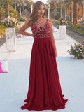 A-Line/Princess Chiffon Beading Spaghetti Straps Sleeveless Floor-Length Dresses TPP0004836