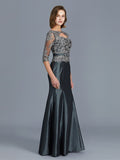 Trumpet/Mermaid Scoop 3/4 Sleeves Applique Floor-Length Taffeta Mother of the Bride Dresses TPP0007320