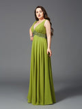 A-Line/Princess Straps Rhinestone Sleeveless Long Chiffon Plus Size Dresses TPP0003333