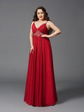 A-Line/Princess Spaghetti Straps Beading Sleeveless Long Chiffon Plus Size Dresses TPP0002460