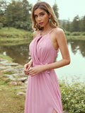 A-Line/Princess Chiffon Ruffles Halter Sleeveless Sweep/Brush Train Bridesmaid Dresses TPP0004973