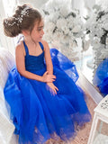 A-Line/Princess Tulle Ruffles Halter Sleeveless Tea-Length Flower Girl Dresses TPP0007464