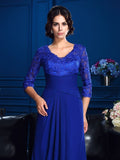 A-Line/Princess V-neck Applique 3/4 Sleeves Long Chiffon Mother of the Bride Dresses TPP0007278