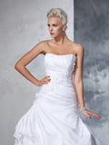 Ball Gown Strapless Applique Sleeveless Long Satin Wedding Dresses TPP0006813