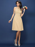 A-Line/Princess Bateau Sash/Ribbon/Belt Sleeveless Short Chiffon Bridesmaid Dresses TPP0005370