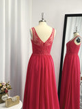 A-Line/Princess Floor-Length Sleeveless Chiffon Applique V-neck Dresses