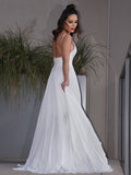 A-Line/Princess Applique Chiffon V-neck Sleeveless Sweep/Brush Train Wedding Dresses TPP0006445