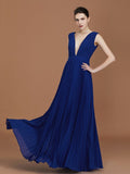 A-Line/Princess V-neck Sleeveless Pleated Floor-Length Chiffon Bridesmaid Dress TPP0005785