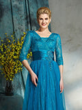 A-Line/Princess V-neck Applique 3/4 Sleeves Long Net Mother of the Bride Dresses TPP0007436