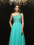 A-Line/Princess One-Shoulder Beading Sleeveless Long Chiffon Dresses TPP0003466