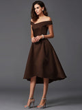 A-Line/Princess Off-the-Shoulder Sleeveless High Low Satin Bridesmaid Dresses TPP0005211