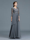 A-Line/Princess V-neck 3/4 Sleeves Ruffles Chiffon Floor-Length Mother of the Bride Dresses TPP0007295