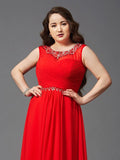 A-Line/Princess Scoop Beading Sleeveless Long Chiffon Plus Size Dresses TPP0003655