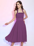 A-Line/Princess Halter Sleeveless Pleats Short Chiffon Bridesmaid Dresses TPP0005106