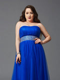 A-Line/Princess Strapless Rhinestone Sleeveless Long Net Plus Size Dresses TPP0003438