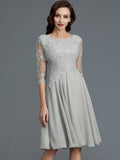 A-Line/Princess 1/2 Sleeves Scoop Knee-Length Applique Chiffon Mother of the Bride Dresses TPP0007299