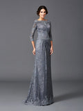 A-Line/Princess Bateau Lace 3/4 Sleeves Long Net Mother of the Bride Dresses TPP0007283