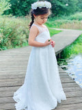 A-Line/Princess Lace Ruffles Scoop Sleeveless Ankle-Length Flower Girl Dresses TPP0007475