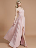 A-Line/Princess Spaghetti Straps Sleeveless Ruched Floor-Length Chiffon Bridesmaid Dresses TPP0005244