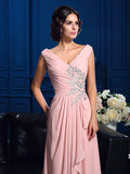 A-Line/Princess V-neck Beading Sleeveless Long Chiffon Mother of the Bride Dresses TPP0007097