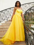 A-Line/Princess Satin Ruffles Strapless Sleeveless Sweep/Brush Train Dresses TPP0001617