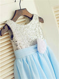 A-line/Princess Scoop Sleeveless Sequin Tea-Length Chiffon Flower Girl Dresses TPP0007813