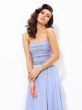 A-line/Princess Strapless Beading Sleeveless Long Chiffon Dresses TPP0003600