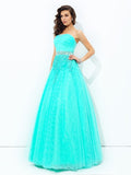 A-line/Princess Strapless Beading Sleeveless Long Elastic Woven Satin Dresses TPP0002880