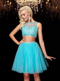 A-Line/Princess Scoop Rhinestone Sleeveless Short Net Dresses TPP0008594