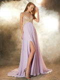 A-Line/Princess High Neck Sleeveless Sweep/Brush Train Crystal Chiffon Dresses TPP0002371