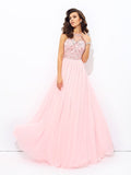 A-line/Princess Jewel Beading Sleeveless Long Chiffon Dresses TPP0002213