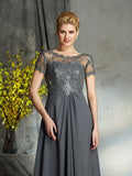 A-Line/Princess Scoop Applique Short Sleeves Long Chiffon Mother of the Bride Dresses TPP0007108